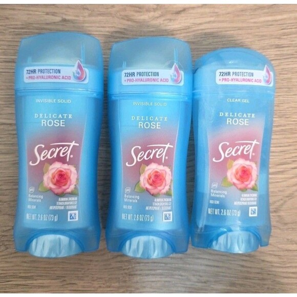 Secret Delicate Rose 3-Pack Deodorant 72HR Invisible Solid & Clear Gel 2.6oz - Picture 2 of 3